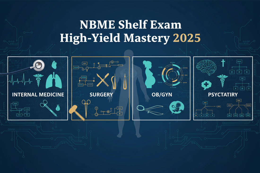 NBME Shelf Exam High-Yield Mastery 2025: Internal Medicine, Surgery, OB/GYN & Psychiatry Algorithms”